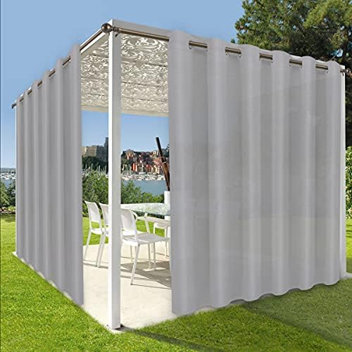 OutdoorLines Waterproof Indoor Outdoor Curtains for Patio –Privacy Sun Blocking Grommet Curtain Panel Weatherproof, UV Resistant Curtains for Gazebo, Front Porch, Pergola Light Gray 100W x 84L Inch 1 Panel