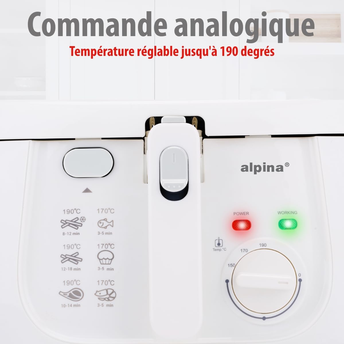 alpina Friteuse - Friteuse - 1800 Watt - 2,5 Litre - Jusqu'à 190ºC - Blanc