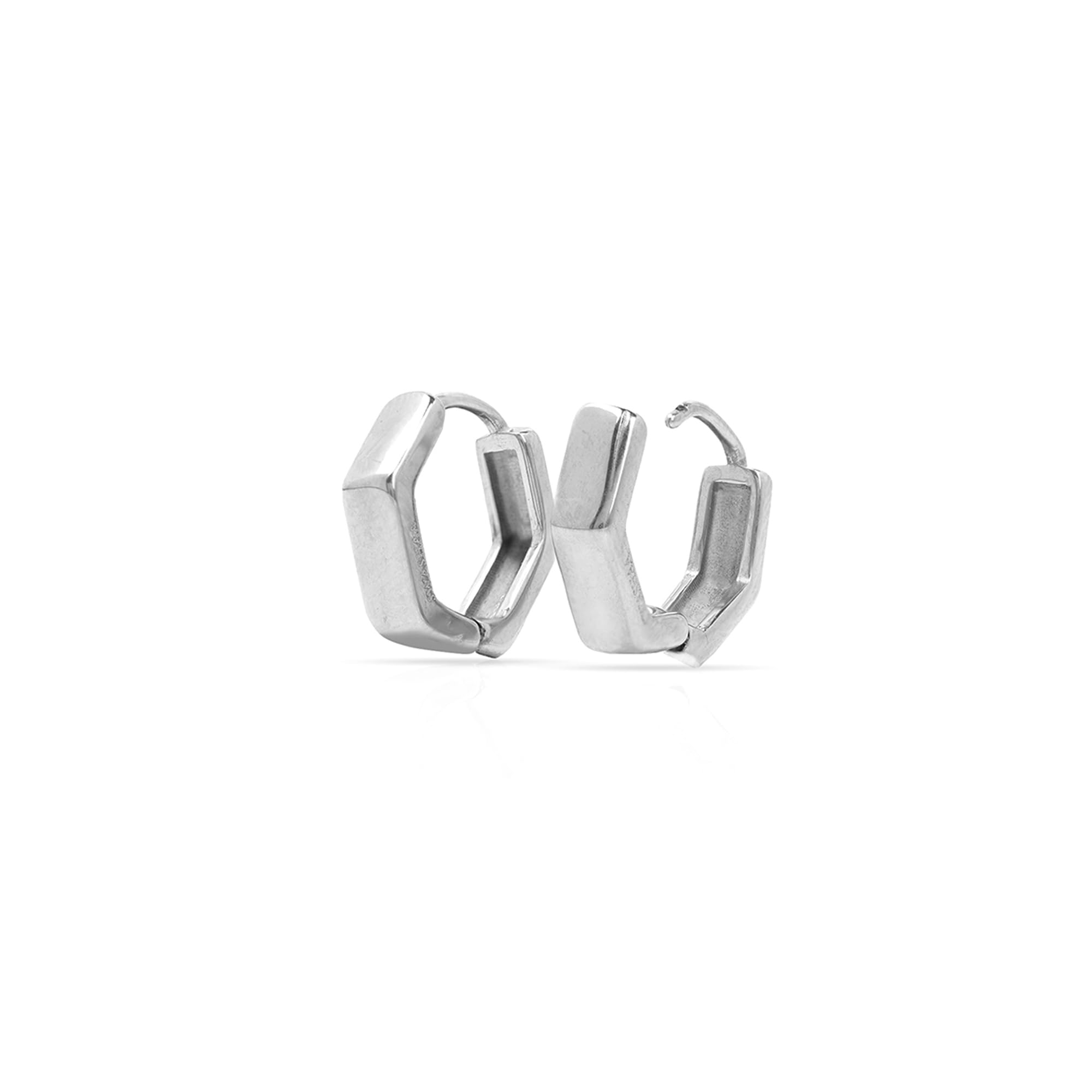 Zane Hexagon Men's Hoop Earrings | Matte Silver-Tone Stainless Steel with Geometric Cut | Hexagonal Hoops with Hinge Lock | Bold & Minimal | Perfect for Styling, Gifting & Modern Looks-image-6