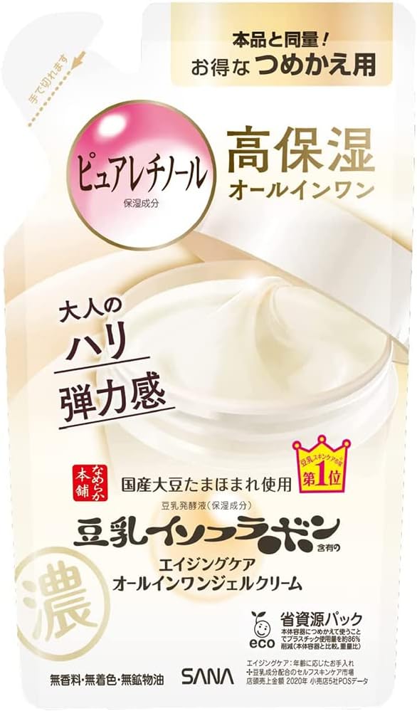 Nameraka Honpo Sana Soy Milk Isoflavone Wrinkle Gel Cream - 80g - Refill (Green Tea Set)