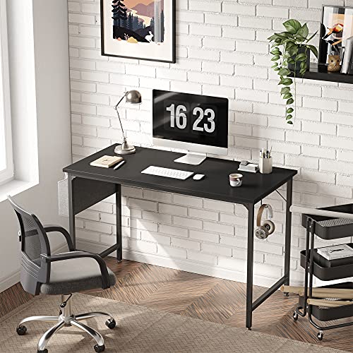 Cubicubi Computer Desk 40" Study Writing Table For Home Office, Modern Simple Style Pc Desk, Black Metal Frame, Black #TOP3