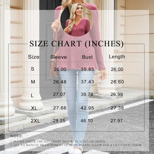 TAOHUADAO Damen Pullover Herbst V-Ausschnitt Sweatshirt Winter Strickpullover M, Weinrot