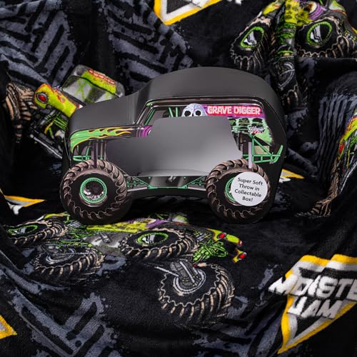 Monster Jam Throw Blanket with Gift Box - Throw Measures 46 x 60 Inches – Super Soft Special Edition Fleece Bedding