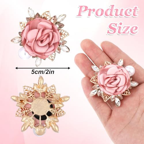Image of Brooches for Women, Flower Brooch for Women Men Wedding Party Gentleman's Handmade Crystal Pearl Fabric Flower Lapel Pink Pin Dress Boutonniere Ideas Suit Accessories