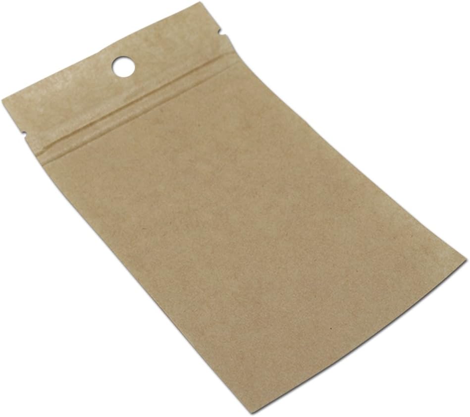 FERENLI 100Pcs Clear Brown Kraft Paper Plastic for Zip Reclosable Bag Lock Flat Heat Sealable Smell Proof Packaging Bags Zipper Lock Coffee Plastic Bags 18x26cm (7.1x10.2 inch)