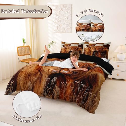 Housse de couette motif vache des Highlands parure de lit double design épuré - 4
