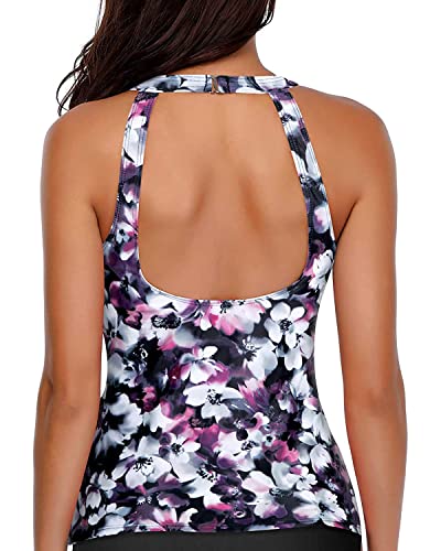 Image of Holipick Tankini Tops for Women High Neck Swim Top Only | Tummy Control, Support Removable Pads, Full Coverage, Open Back, Neck Hook, Soft Stretch Fabric, Beach and Resort