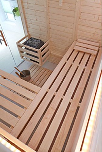 Sauna mit Glasfront von Butenas | Massivholz 45 mm | Mit EOS Saunaofen u. Econ | 210 x 180 x 202 cm - 3994101856444 Sauna mit Glasfront von Butenas | Massivholz 45 mm | Mit EOS Saunaofen u. Econ | 210 x 180 x 202 cm