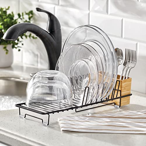 mDesign Compact Dish Rack with Bamboo Caddy #TOP29