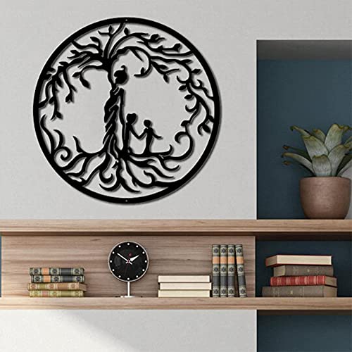 Gaofan Metal Black Tree Of Life - Steel Roots Decor Wall Art - Indoor And Outdoor Home Decorations, 12" Round Modern Wall Sculpture Art, For Farmhouse Bedroom,Two Kids #TOP5