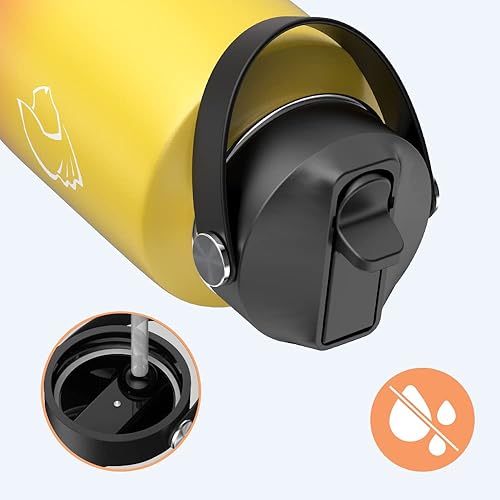 Miniatura 6 de BUZIO Botella de agua aislada de 32 onzas con tapa con pajilla, vaso de agua de acero inoxidable, termo de viaje, doble pared aislada al vacío a