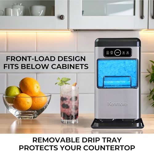 Image of Kenmore Countertop Ice Maker Nugget Machine - Portable Self-Cleaning Maquina de Hacer Hielo para Casa, Crunchy Chewable Pebble Ice, 40lb /24hr Capacity, Stainless Steel