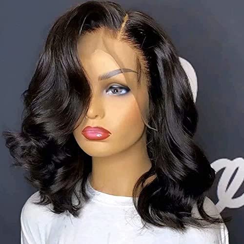 Body Wave Lace Front Wigs Human Hair Pre Plucked Short Curls Wavy Wigs For Black Women Glueless Wigs Loose Wavy 13X4 Hd Lace Frontal Bob Wig Brazilian Human Virgin Hair Wig 150% Density 14 Inch #TOP7
