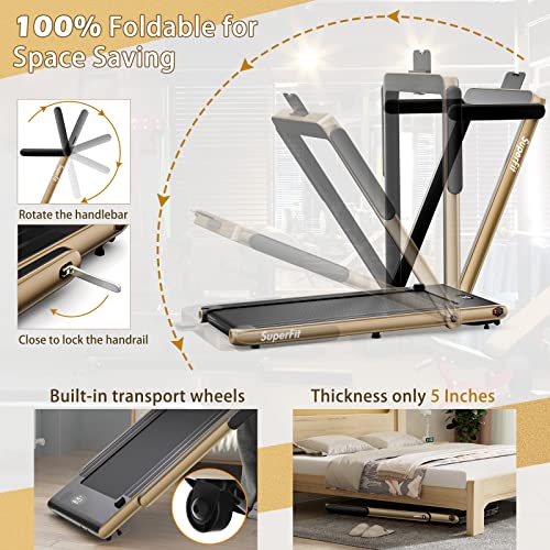 Image of Goplus 2 in 1 Folding Treadmill, 2.25HP Superfit Under Desk Electric Treadmill, Installation-Free with Remote Control, APP Control and LED Display, Walking Jogging for Home Office