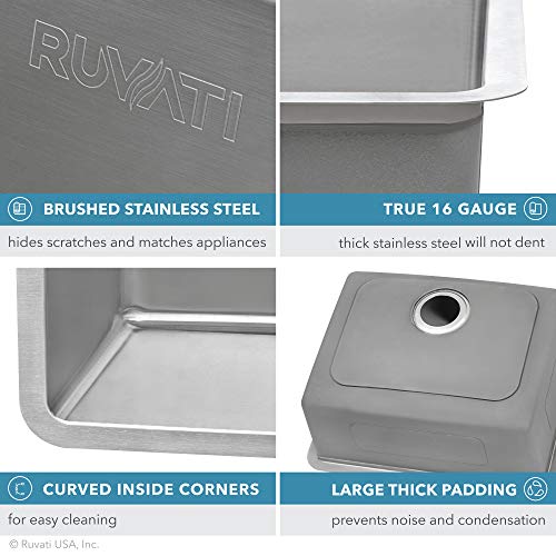 Ruvati 18-inch Undermount Bar Prep Kitchen Sink - 16 Gauge Stainless Steel Kitchen Sinks Single Bowl with Brushed Finish hides scratches, Easy-to-Clean Undermount Sink - RVM5916 by Ruvati - Image 3