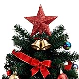 Hoceium Rot Weihnachtsbaumspitzen Stern,25cm Glitzer-Baumspitzen aus Golddraht Stern Christbaumspitze Baumspitze Spitze Aufstecker für Tannenbaum Tannenbaumspitze Weihnachtsbaum Weihnachten