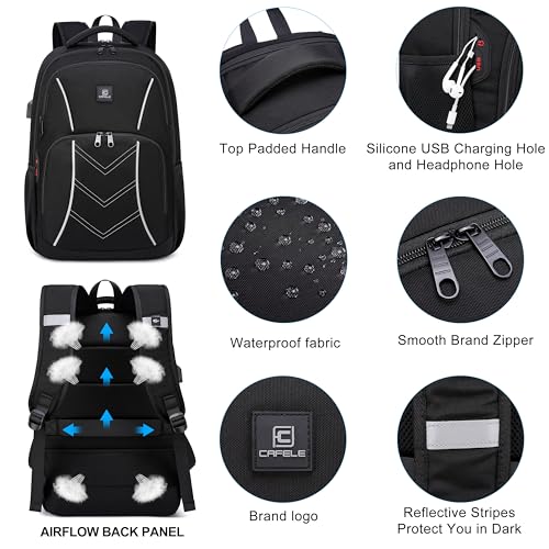 CAFELE TSA Friendly Flight Approved Business Backpack, Water-resistant Lightweight School Rucksack, Durable Large Weekender Bag Daypack (Black, 17.3 Inch)4