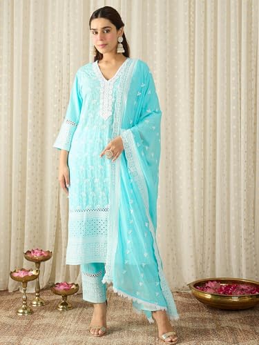 Image of INDO ERA Women Pure Cotton Kurta Set with Dupatta | Festive Suit Set, 10790