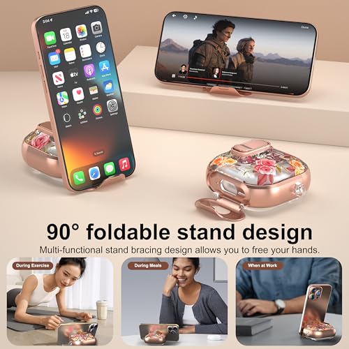 Image of for AirPods 4 Case 2025 with Safety Lock & Foldable Phone Stand, Red Rose | Double Drop Protection,Two-Piece Design, Airpod 4 Case with Keychain & Cleaner Kit, Support Wireless Charging, Shockproof