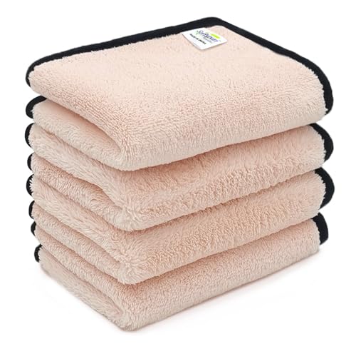 Image of SOFTSPUN Microfiber Baby Hand & Face Wipes 280 GSM 20x30 Cms, 4 Piece Towel Set, Light Pink! Super Soft & Comfortable for Newborn Baby and Kids Quick Drying Ultra Absorbent in Small Size.