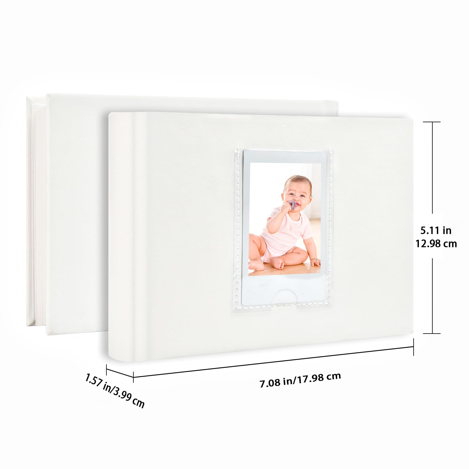 Album Photo Instax Mini 128 Poches – Cuir PU Marron Avec Fenêtre Personnalisable, Compatible Fujifilm Polaroid