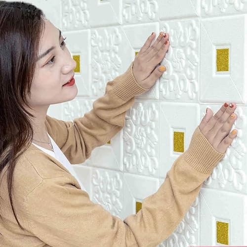 NAREVAL 3D Brick Wallpaper PE Foam self Adhesive Brick Design Wall Stickers/DIY Wallpaper for Wall Home Hotel Living Room Bedroom Cafe Deco (Foam Sheet Gold Squire, 1) - Image 6