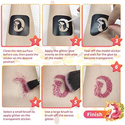 Glitter Tattoos for Kids, Bledras Temporary Glitter Tattoo Kit, 30 Colors Glitter, 147 Stencils, 2 Glue, 4 Brushes, Glitter Make Up Kit for Kids & Adults, Gift for Girls Boys Birthday Party Festival