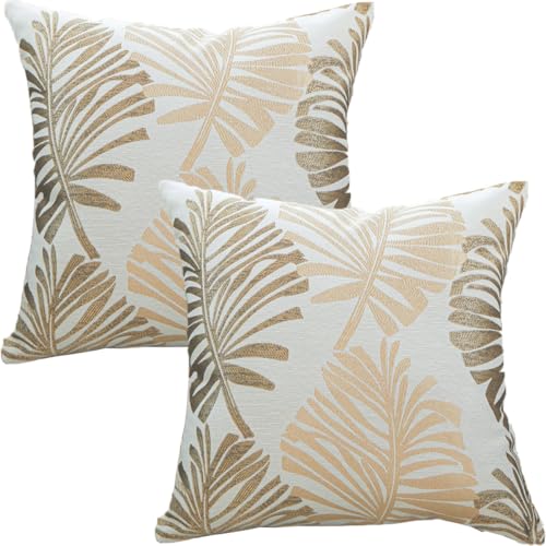 Tennove Cushion Covers 40x40cm Cotton Linen & Velvet Soft Throw Pillow Covers Set of 2 Decorative Tropic Leaf Pattern Square Cushion Cases Pillowcases for Couch Sofa Home Décor