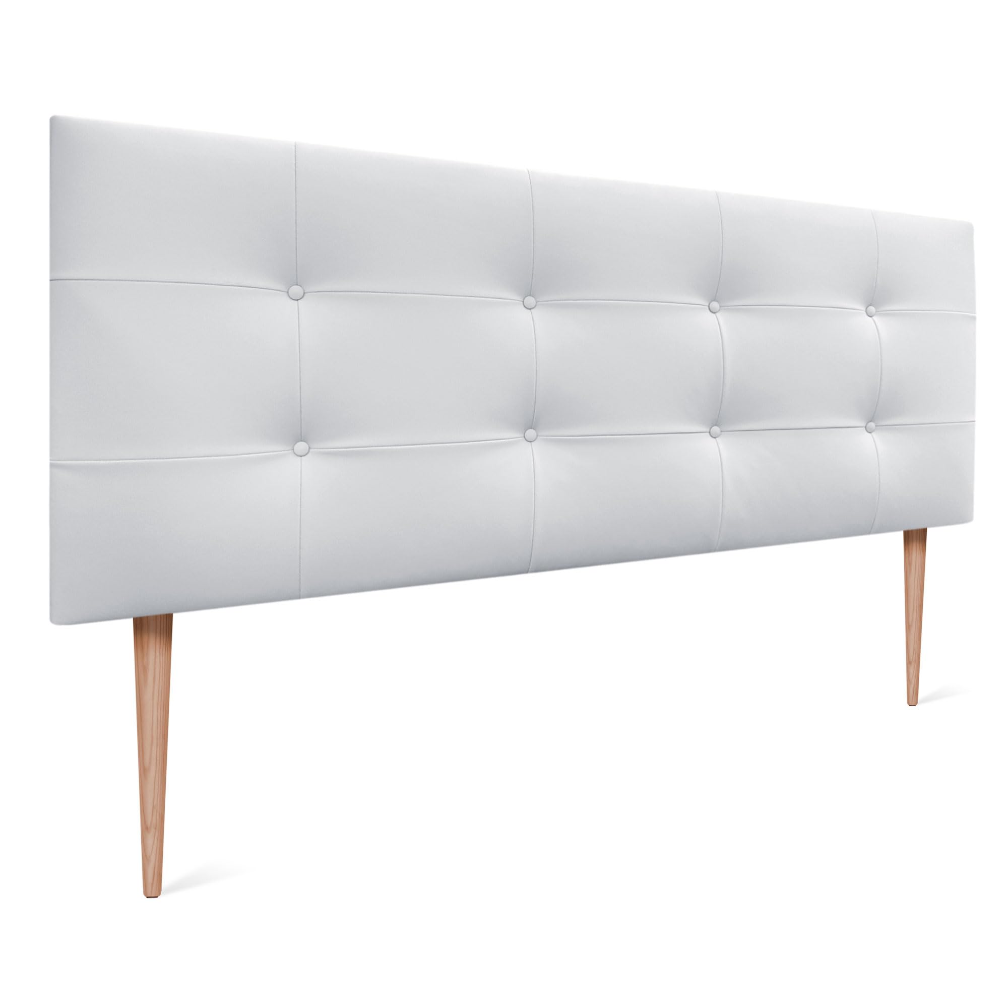 DHOME Cabecero Capitone Tapizado Polipiel o Tela Acualine con Patas de Madera de Pino 8cm de Grosor Cabezales de Cama Acolchado Capitoné Cabeceros de Cama (Polipiel Blanco, 145 (135/140))