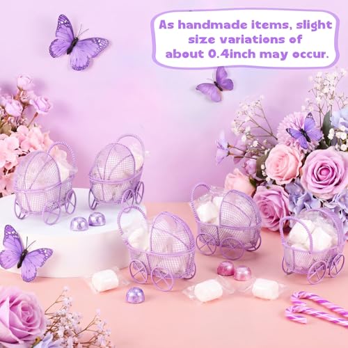 Image of Threehoney Baby Shower Mini Carriage Decoration Metal Wired Fillable Candy Stroller Baby Shower Table Centerpiece for Guest Gender Reveal Wedding Party Favor Gift (Purple,24 Pcs)