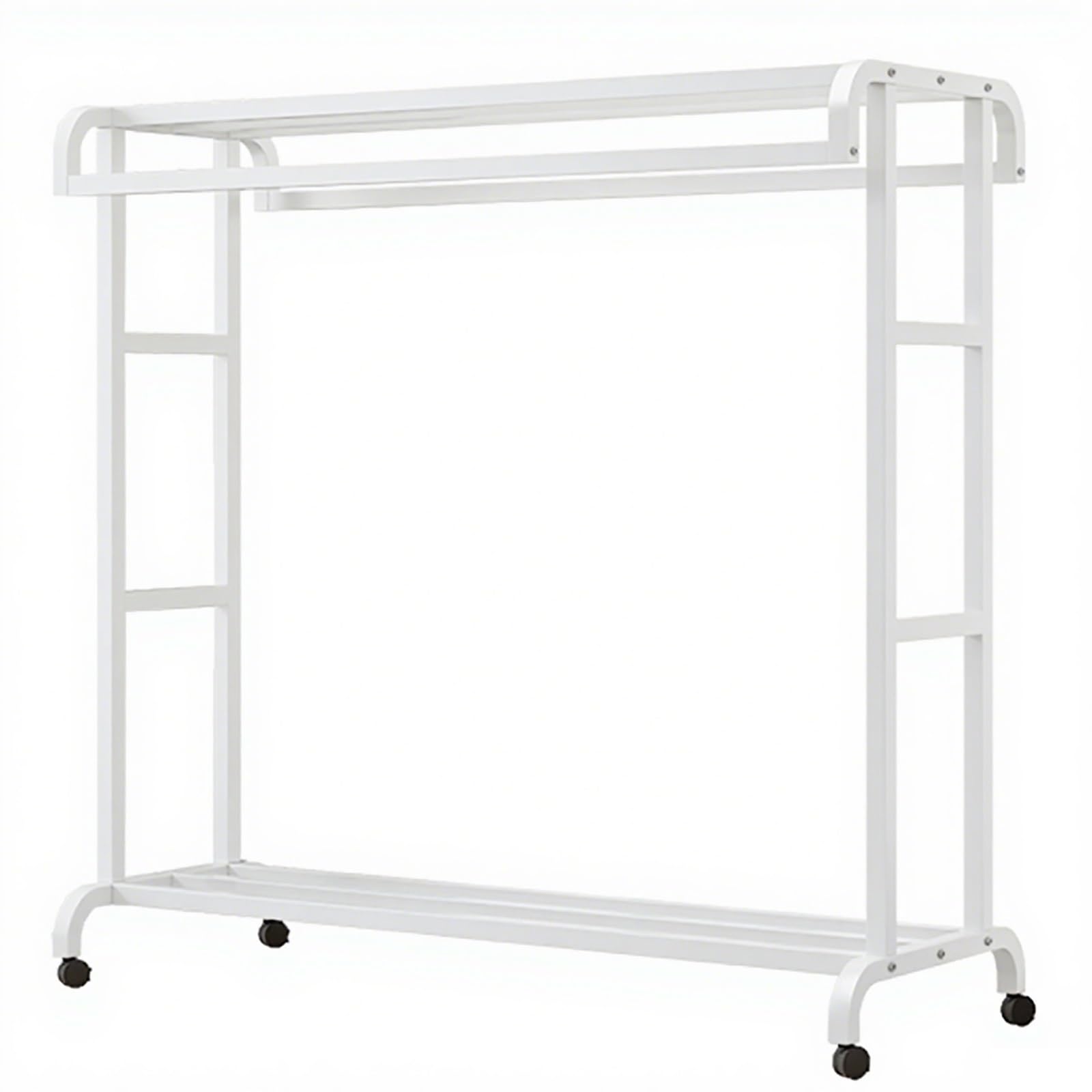 YNBSHGAA Double Metal Coat Rack with Wheels Free-Standing Garment Hanger Stylish Clothingfor Bedroom & Laundry Room,Bianco-80cm/31.5in