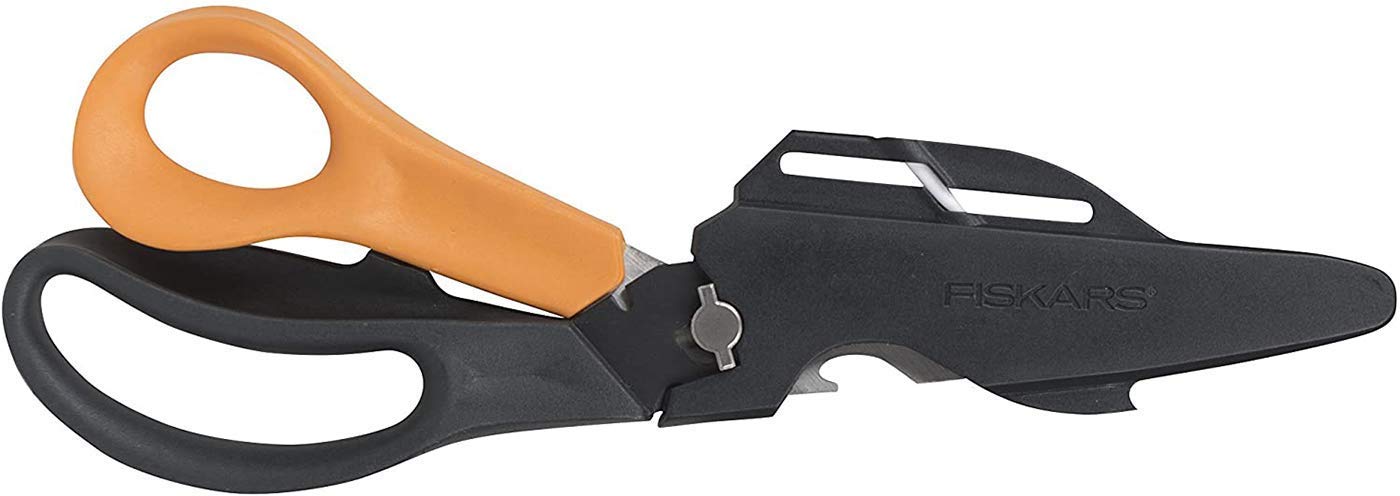 Fiskars Cuts + More Tijeras multifunción, Hoja de Acero Inoxidable/Mangos de plástico, Negro/Naranja, 3.0x30.5x12.0 cm