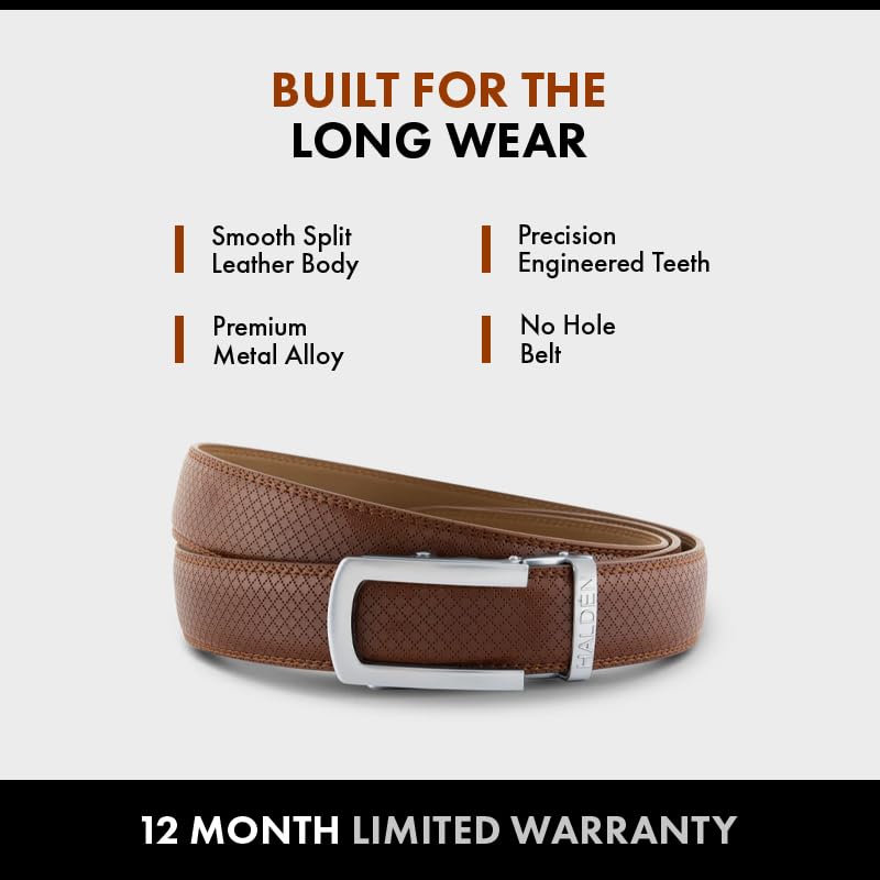 Image of HALDEN THEO Tan Belt For Men Leather Original (Adjustable Fits Up to 44 Inch Waist) Ratchet Strap with Classic Buckle & Magnetic Auto-lock
