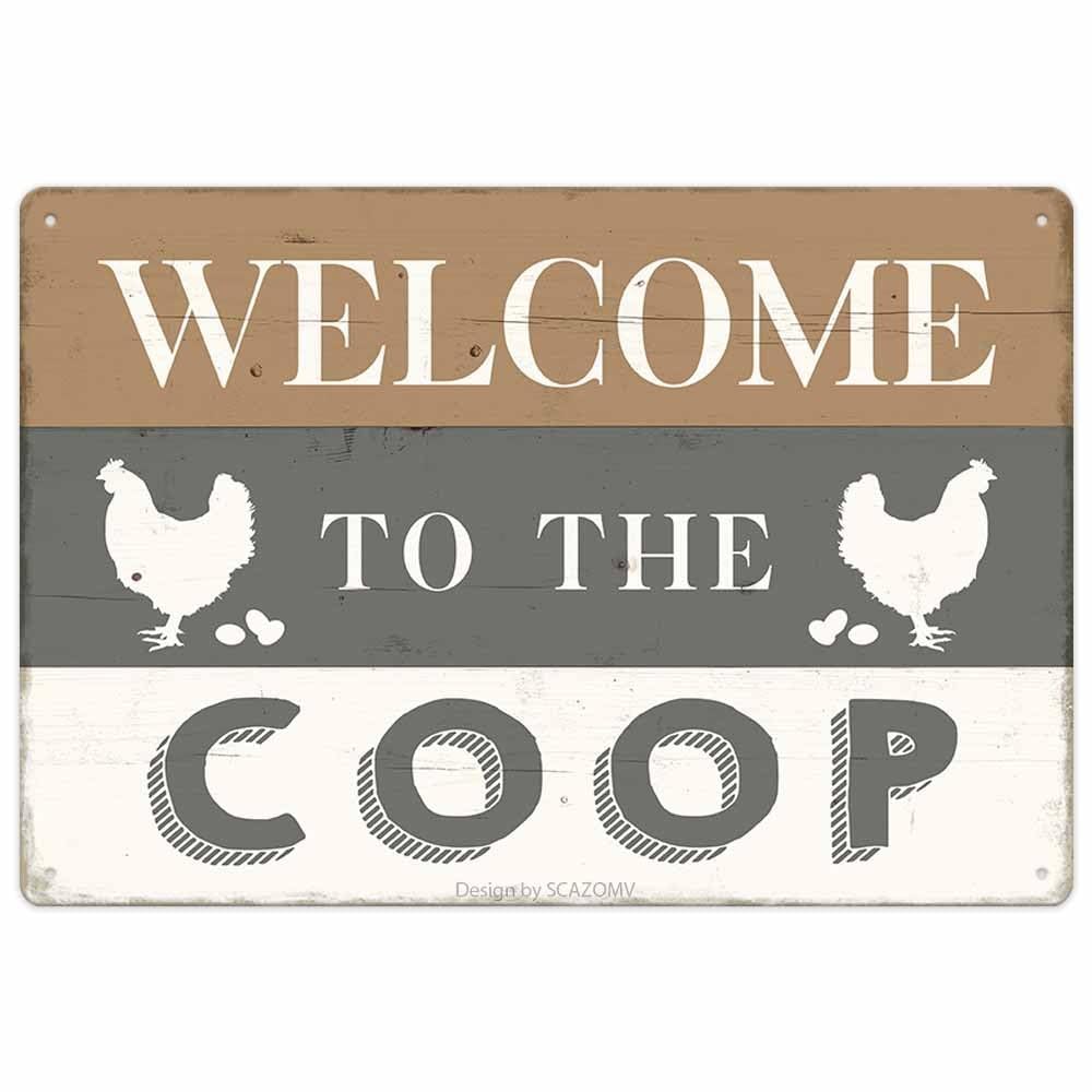 Funny Metal Signs Welcome To The Coop Tin Sign Chicken Coop Farmhouse Wall Art Accessories Country Decor For Home Farm Kitchen Yard Garden Outdoor (5.5X8)