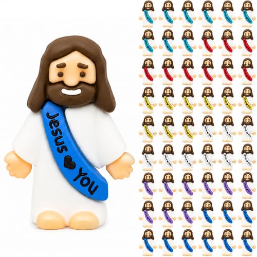 54 Pack Little Jesus Figurines in Bulk Pocket Jesus Loves You Jesus Small Figures Little Tiny Jesus Figures for Church Christmas Party Favors Baptism Gifts Religious Gifts for Easter Egg Stuffers