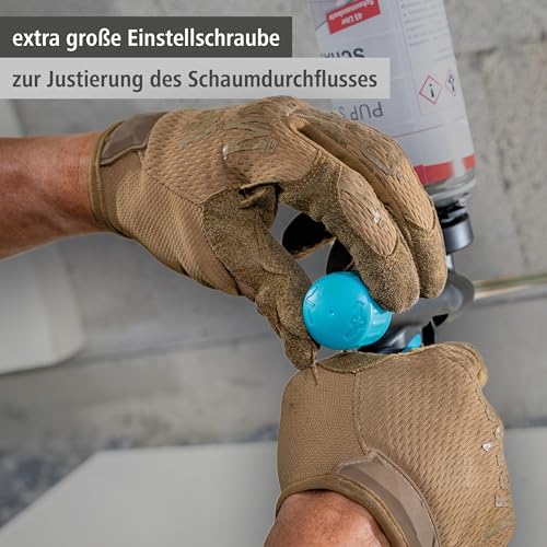 wolfcraft PU Schaumpistole - Dosierpistole für Montageschaum I 4342000 I Baumschaumpistole inkl. Feindüsen und Verlängerung - Abdichten, Dämmen und Kleben