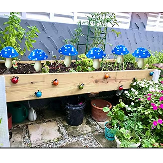 6-Pack Blue Solar Garden Lights, Solar Powered Mushroom Stake Lights for Outdoor Yard Decor, Waterproof Garden Ornaments for Backyard Lawn Deck Landscape Fence Christmas Halloween Decorations