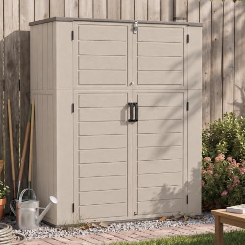 Aoxun 61 Cu.Ft Vertical Resin Shed, Beige