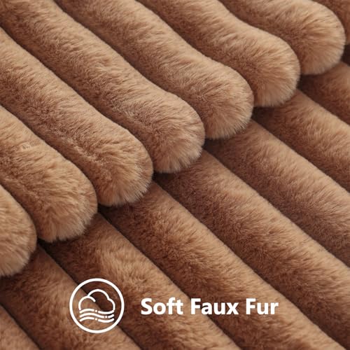 Image of decorUhome Fall Cozy Faux Fur Throw Pillow Covers 18x18 Set of 2 Decorative Soft Plush Striped Modern Farmhouse Boho Couch Pillow Cases with Velvet Back for Sofa Bed Living Room, Brown