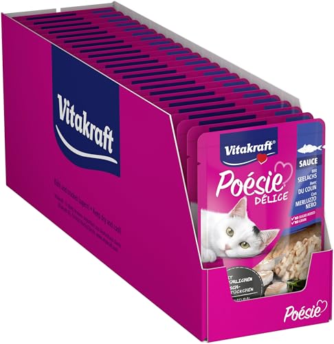 Vitakraft Poésie Délice, comida húmeda para gatos, comida húmeda para gatos en salsa, con abadejo, preenvasada, sin azúcar añadido ni cereales (23x 85g)