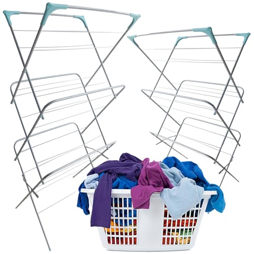 STORM TRADING GROUP 3 Tier Folding Clothes Airer Foldable Clothes Drying Rack Non-Slip Feet & Corner Spaces For Hangers Lightweight Indoor & Outdoor Use