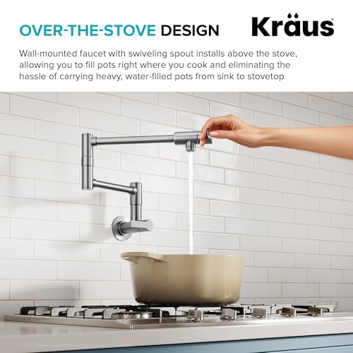 Image of KRAUS Oletto Pot Filler Faucet with Retractable Arm, Wall Mount Kitchen Faucet, Pot Filler for Stove in Spot-Free Brushed Brass, KPF-5001SFS