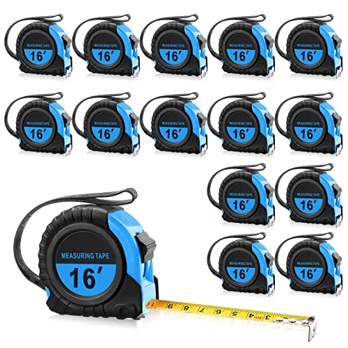 Yunsailing 15 Pieces Tape Measure 16 Ft/ 5 M with Fractions Self Lock Retractable Tape Measuring Convenient Read 1/8 Small Measure with Pause Buttons for Engineer Crafter(Blue)