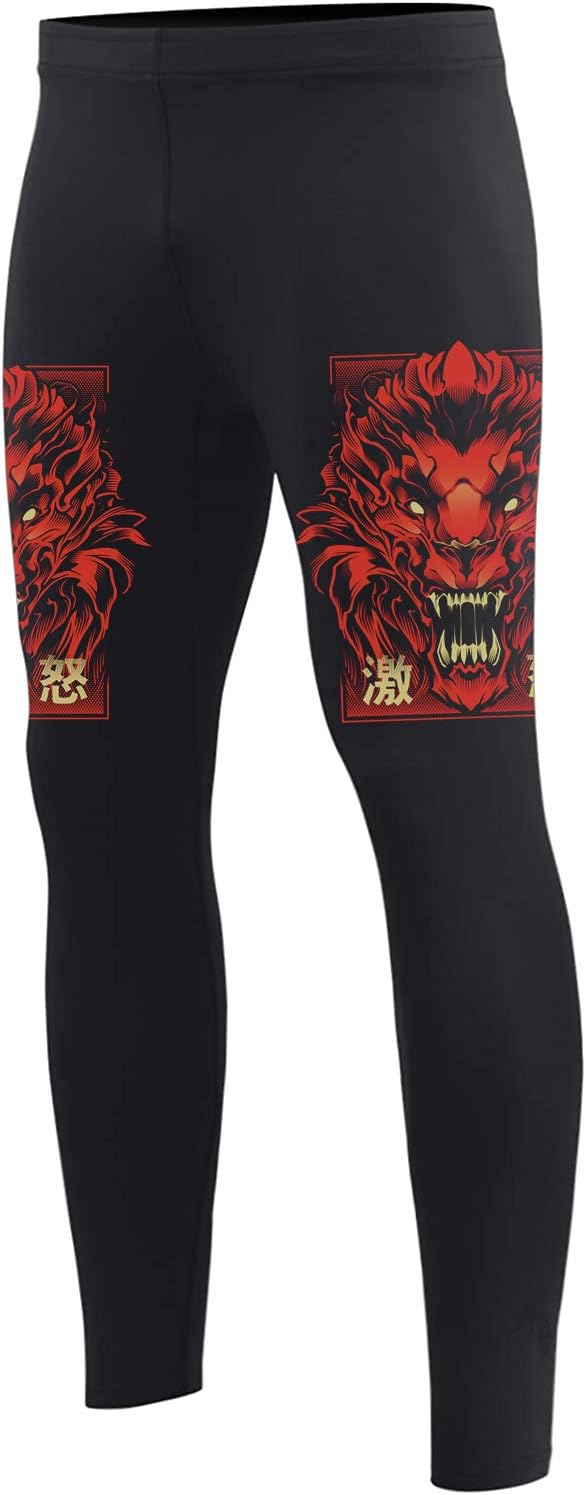 O2TEE Mask Samurai Grappling Spats Compression Leggings Tights Pant- Running, BJJ, MMA, Muay Thai