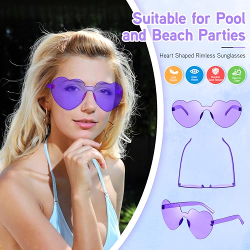Wholesale 50 Pack Rimless Heart Shaped Sunglasses Bulk, Fun Colorful Heart Party Glasses for Women Men4