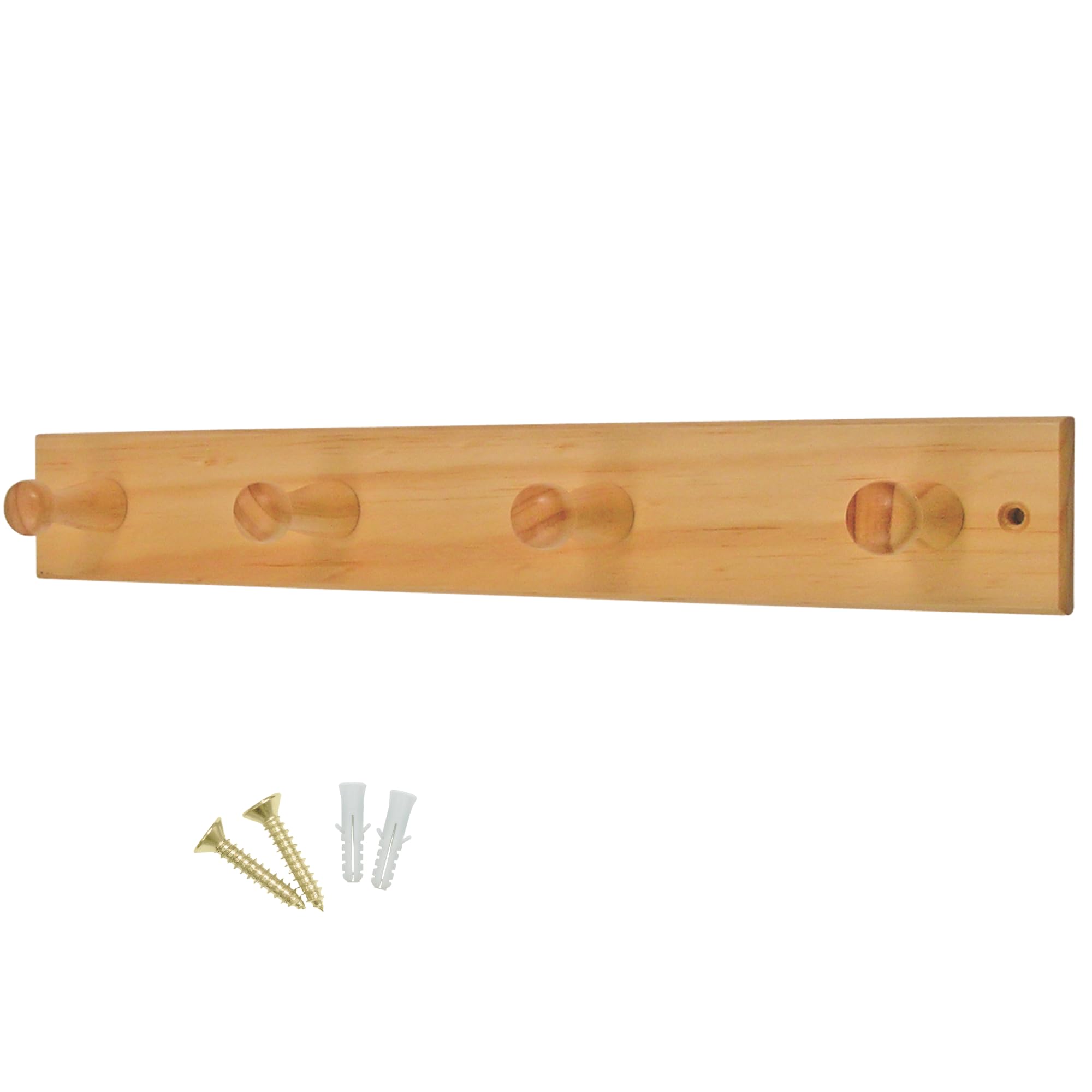 keypak Wooden Coat Hooks - Pine Wall-Mounted Coat Rack - 41 cm Wooden Hook Rail with 4 Heavy-Duty Hooks for Coats, Jackets & Hats - Includes Fixings for Easy Installation