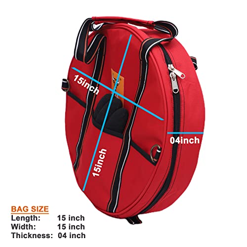 Image of BULL TOOLS EV Charging & Jumper Cable Storage Bag, Organizer 6 Pocket Handmade Carry Bag - 15x15x4 Inch Waterproof Ballistic Polyester Round Bag, Cords, Small Tools, For Motor Vehicles - Red