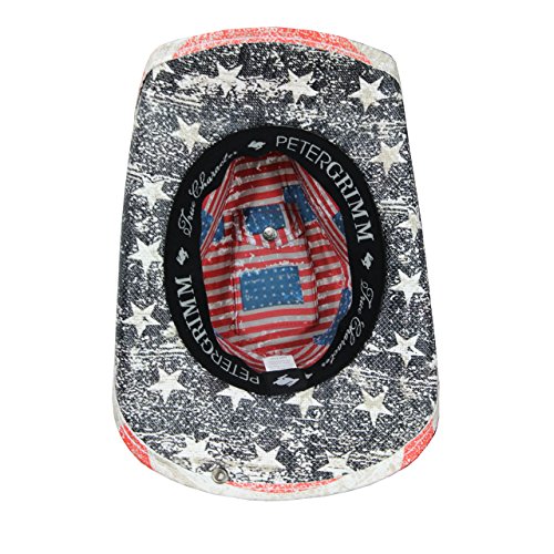Peter Grimm Mens Straw Cowboy Hat, USA American Flag Colors, Red White Blue w/Inside Pocket