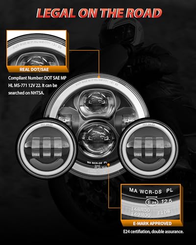 Image of XPCTD 7 Inch Motorcycle LED Headlight 4.5 inch Fog Passing Lamps DOT Kit Compatible with Harley Davidson Street Glide Road King Electra Glide Fatboy Ultra Classic Heritage Softail Slim Deluxe