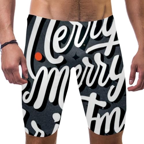 Happy Christmas Swimsuit for Men & Boys,Competition Lap Swim Suit, Square Leg Endurance Training Multicoloured